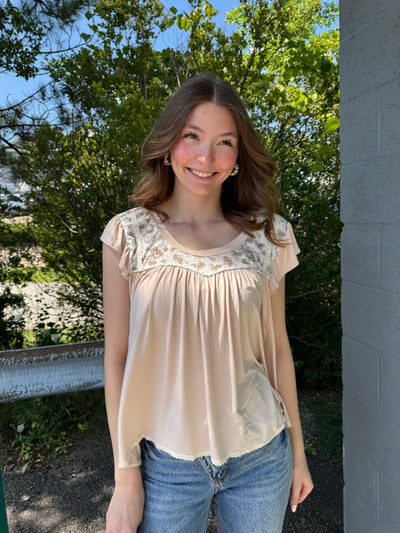 Marnie - Mixed Media Short Sleeve Top