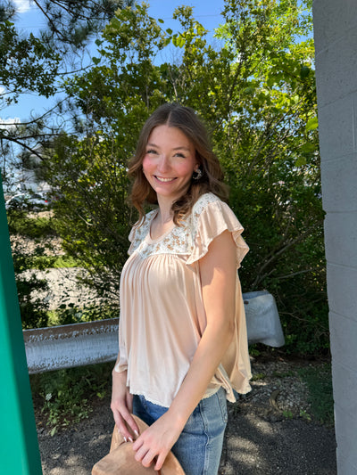 Marnie - Mixed Media Short Sleeve Top