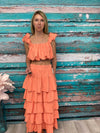 Parrot - A Crop Ruffle Sleeve Top and Tiered Maxi Skirt Set