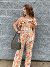 Odyssey - An Off the Shoulder Puff Sleeve Crop Top with Side Zipper & A Pair of Wide Leg Pants with Belt