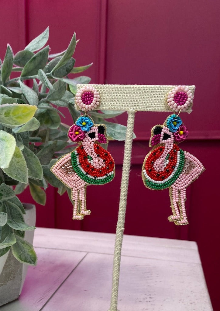 Earrings - Flamingo Watermelon Bead Earring
