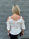 Gio - A Lace Detail V-Neck Half Sleeve Top