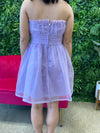 Raquel - An Organza Overlay Strapless Mini Dress with Zipper Back