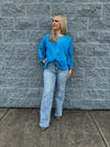 Patricia - A 3/4 Flare Sleeve Button Down Top with Lace Detail