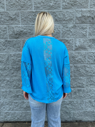 Patricia - A 3/4 Flare Sleeve Button Down Top with Lace Detail