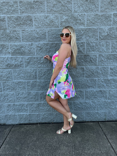 Nova - An Adjustable Strap Watercolor Mini Dress