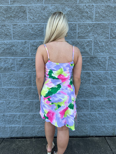 Nova - An Adjustable Strap Watercolor Mini Dress