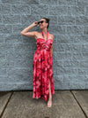 Rose - A Floral Print Halter Neck Front Keyhole Midi Dress