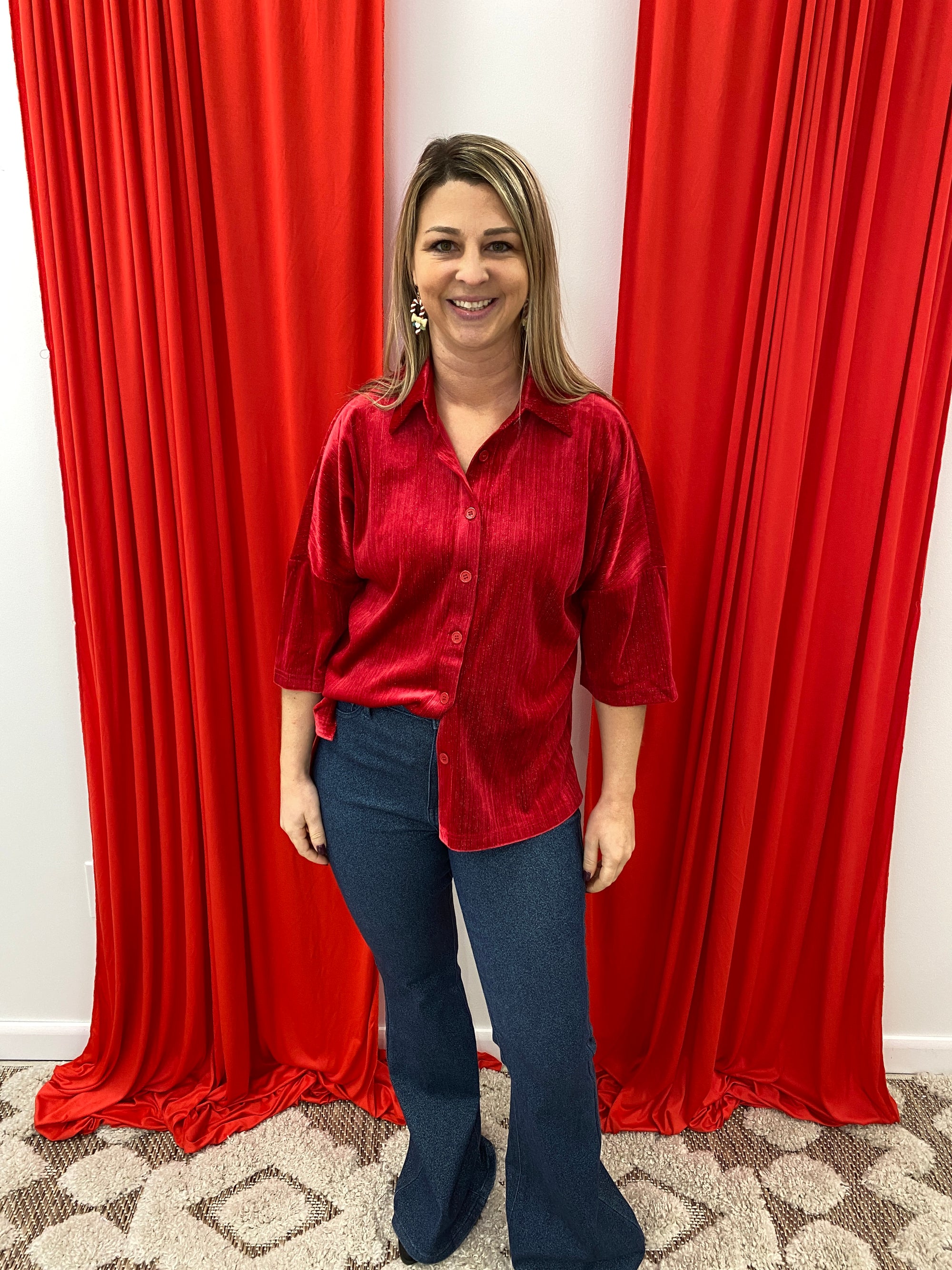 Lux - A Prim Button Up Velvet Top