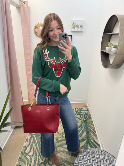 Rudy - A Long Sleeve Christmas Plaid Reindeer Top