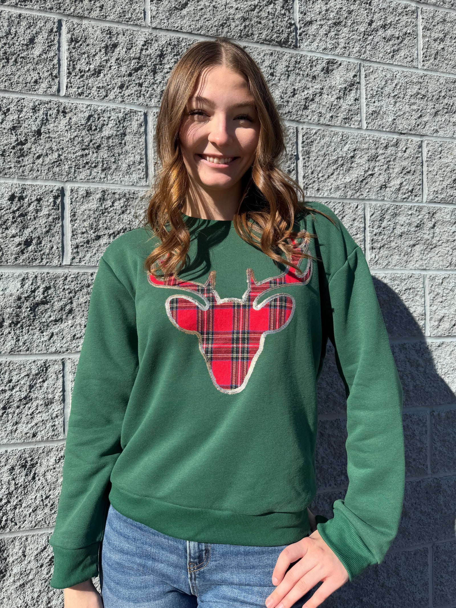 Rudy - A Long Sleeve Christmas Plaid Reindeer Top