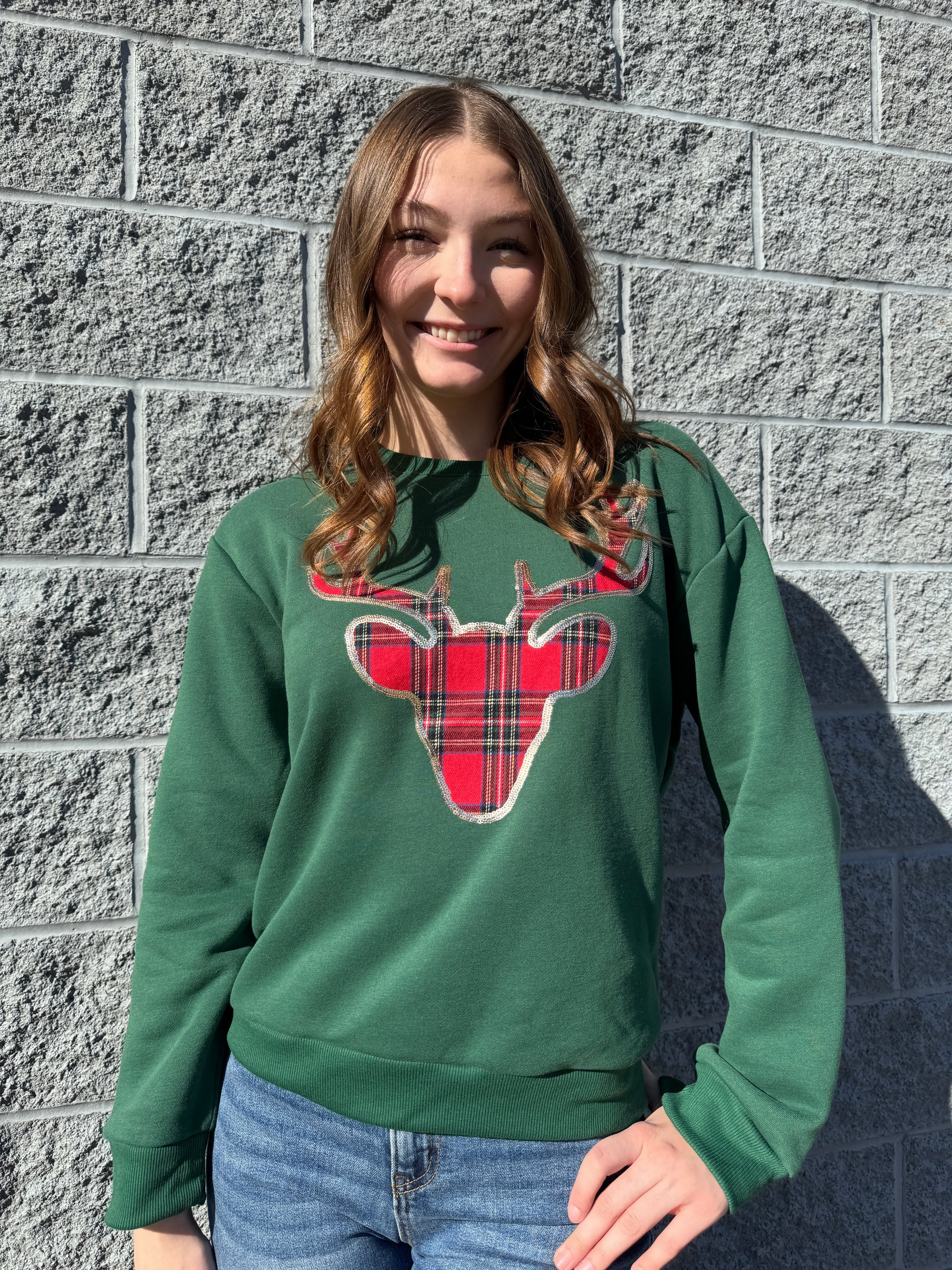 Rudy - A Long Sleeve Christmas Plaid Reindeer Top