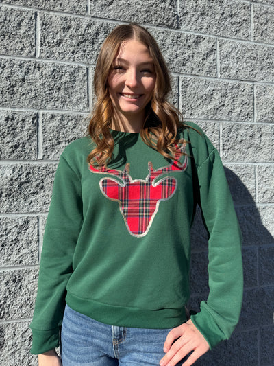 Rudy - A Long Sleeve Christmas Plaid Reindeer Top