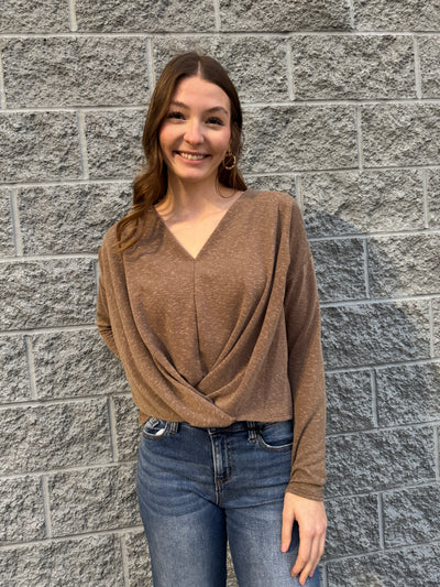 Brandi - A Long Sleeve V Neck Surplice Hem Top