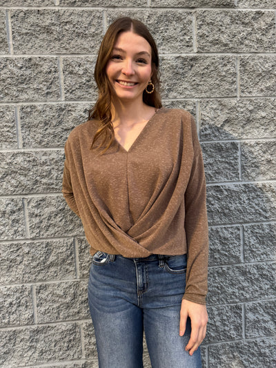 Brandi - A Long Sleeve V Neck Surplice Hem Top