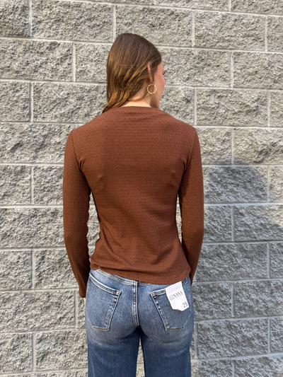 Shirene - A Mock Neck Shoulder Shirring Detail Long Sleeve Top