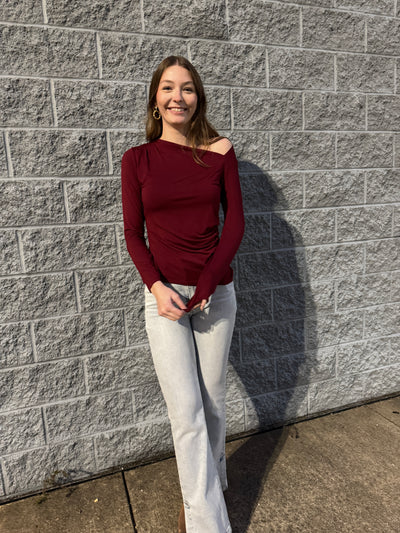 Alexis - A Cut Out Neckline Detail Long Sleeve Top