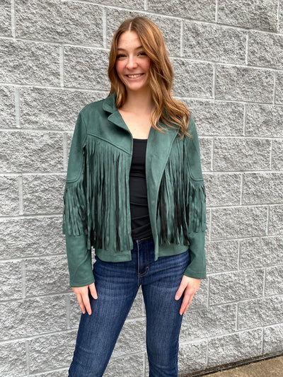 Cedar - Green Suede Jacket with Fringe