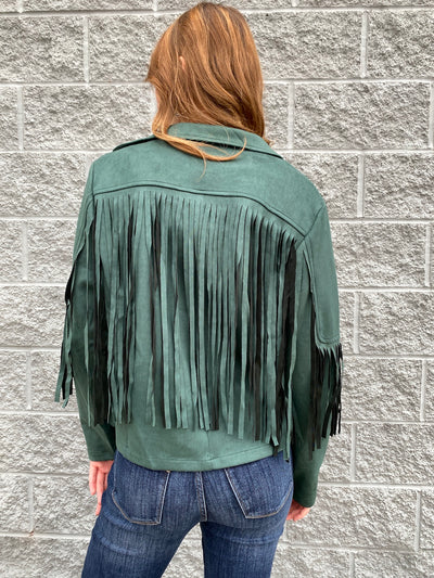 Cedar - Green Suede Jacket with Fringe