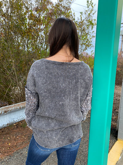 Link - A Washed Lace Splicing Long Sleeve Thermal Top