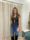 Kaley - A Sleeveless Tie Front  Pleather Vest