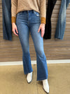 Glow Getter - A Pair of High Rise Flare Jeans