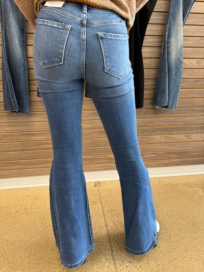 Glow Getter - A Pair of High Rise Flare Jeans