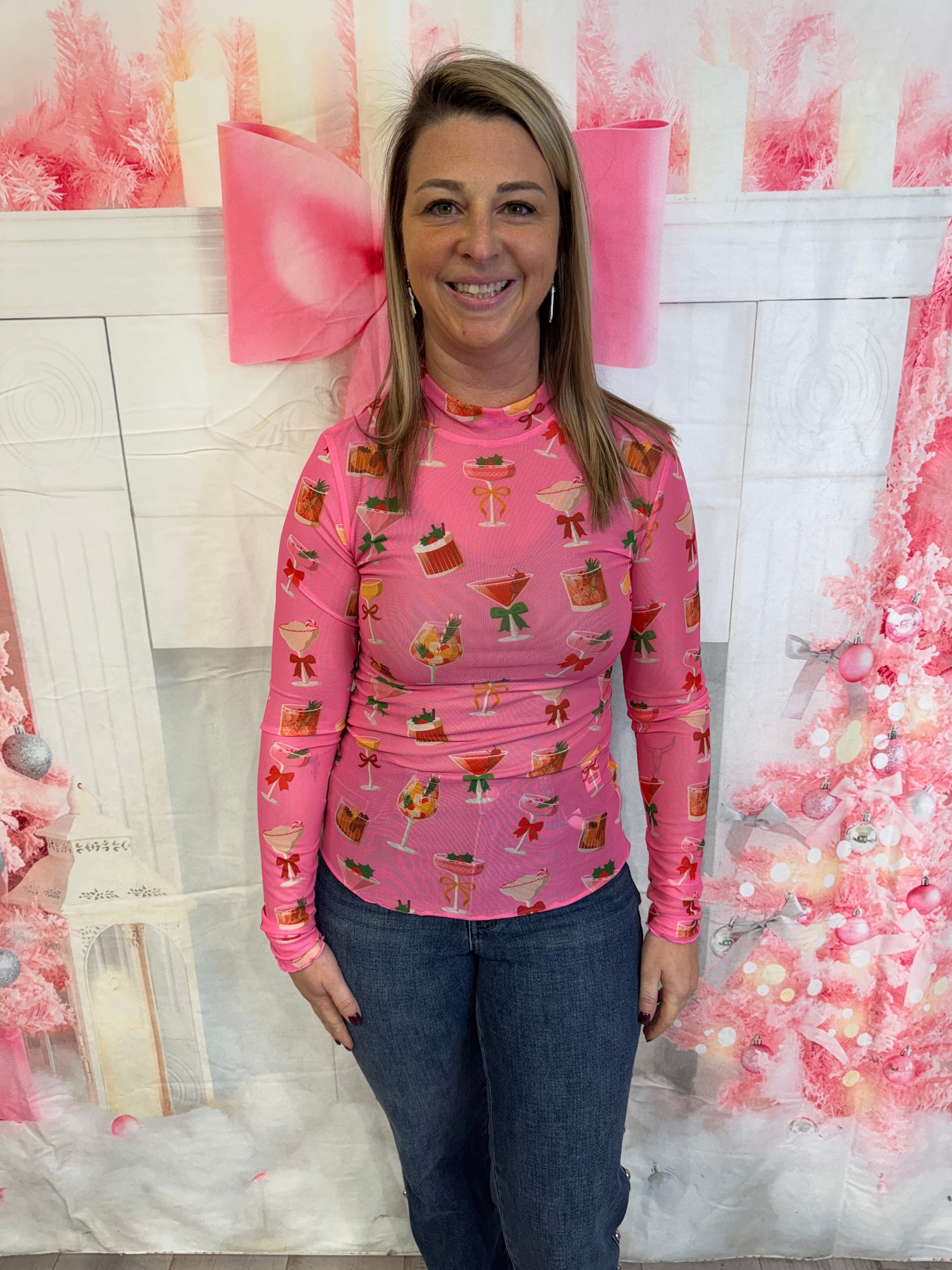 Cheers - Holiday Drinks Mesh Top