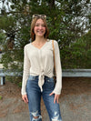 Shelly - A Long Sleeve V-Neck Button Down Self Tie Top