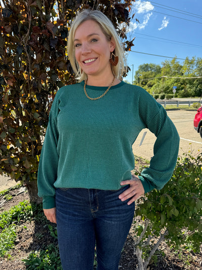 Cruz - A Crew Neck Long Sleeve Color Block Textured Top