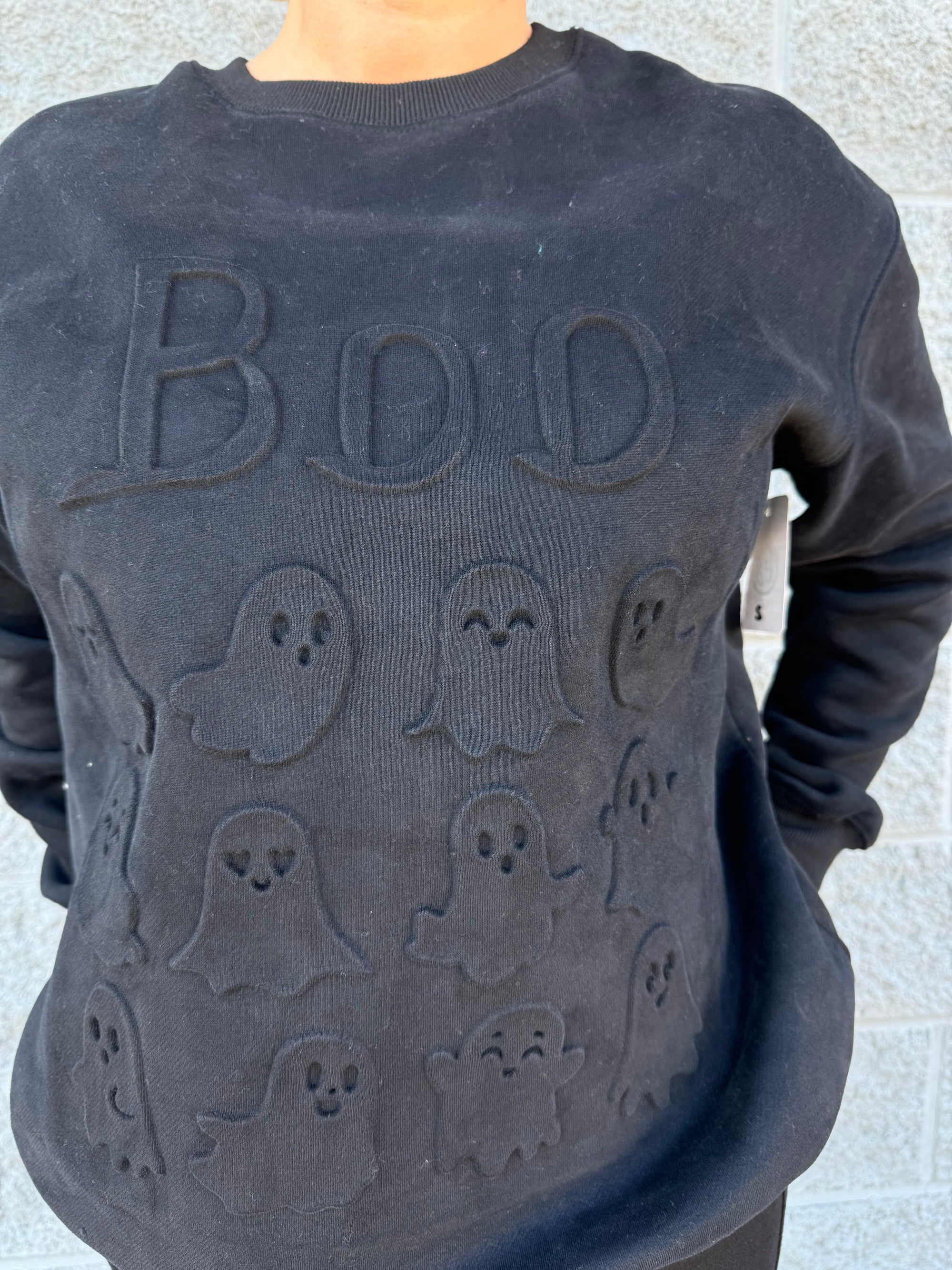 Evelyn - “Ghostly Boo” An Embossed Sweater