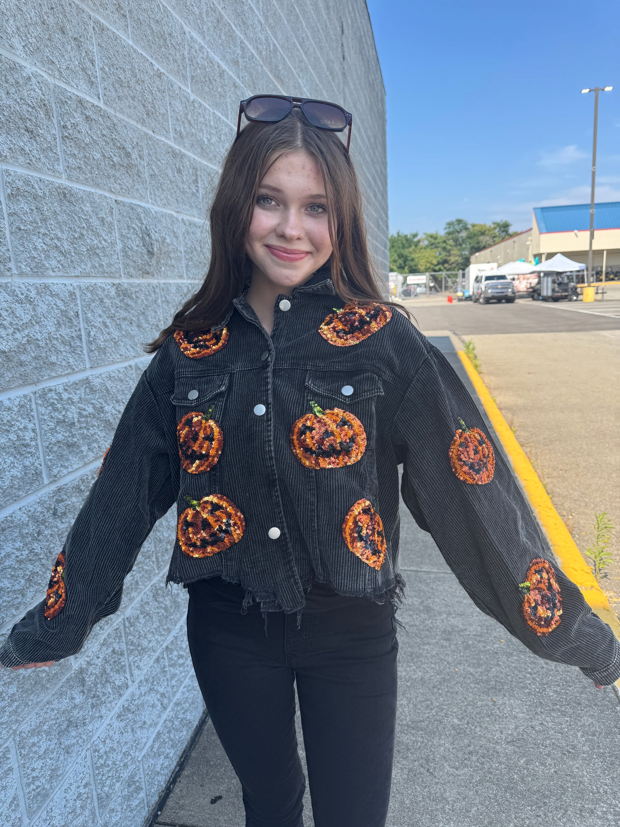 Bonita - A Pumpkin Sequin Embroidery Washed Corduroy Jacket