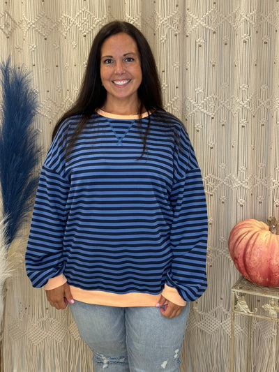 Comfy Time - Contrast Striped Long Sleeve Sweatshirt