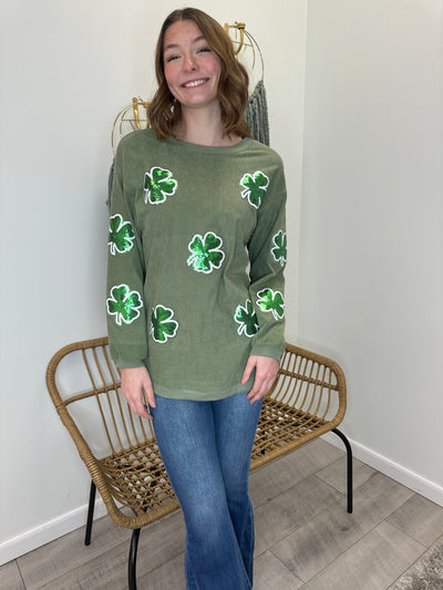 Shamrock - Sequin Lucky Clover Long Sleeve Top