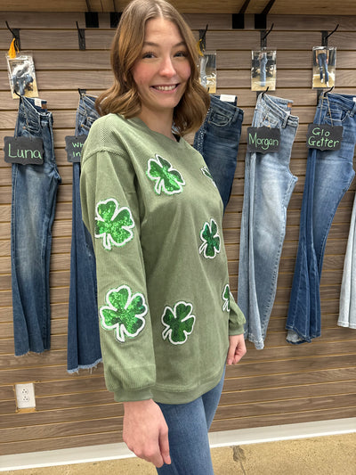 Shamrock - Sequin Lucky Clover Long Sleeve Top