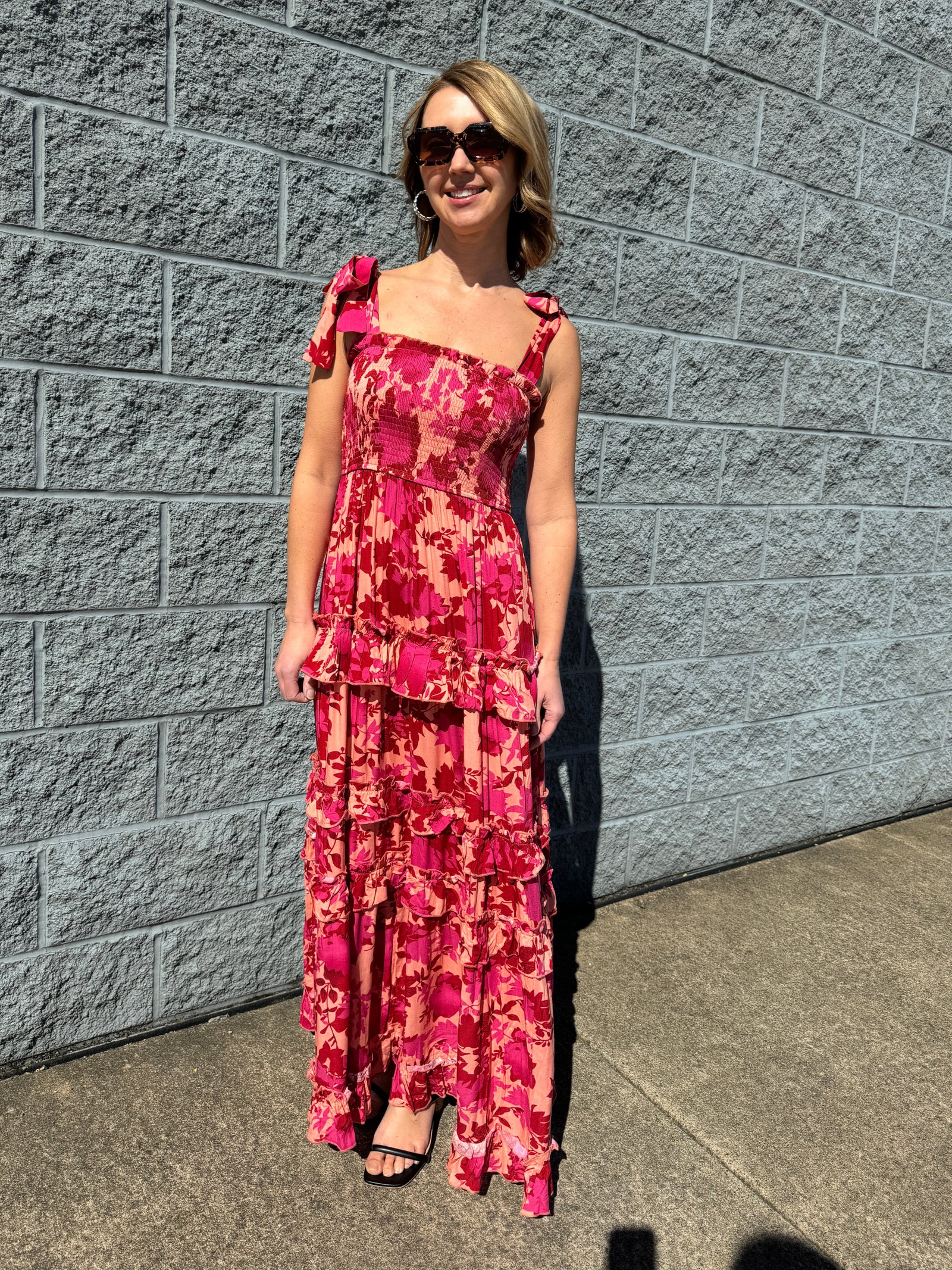 Berri - A Smocked with Tie Maxi Dress