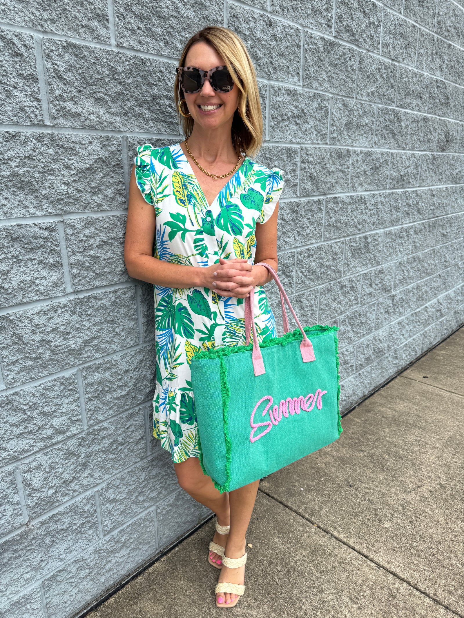 Julia - A V-Neck Button Down Ruffle Sleeve Dress