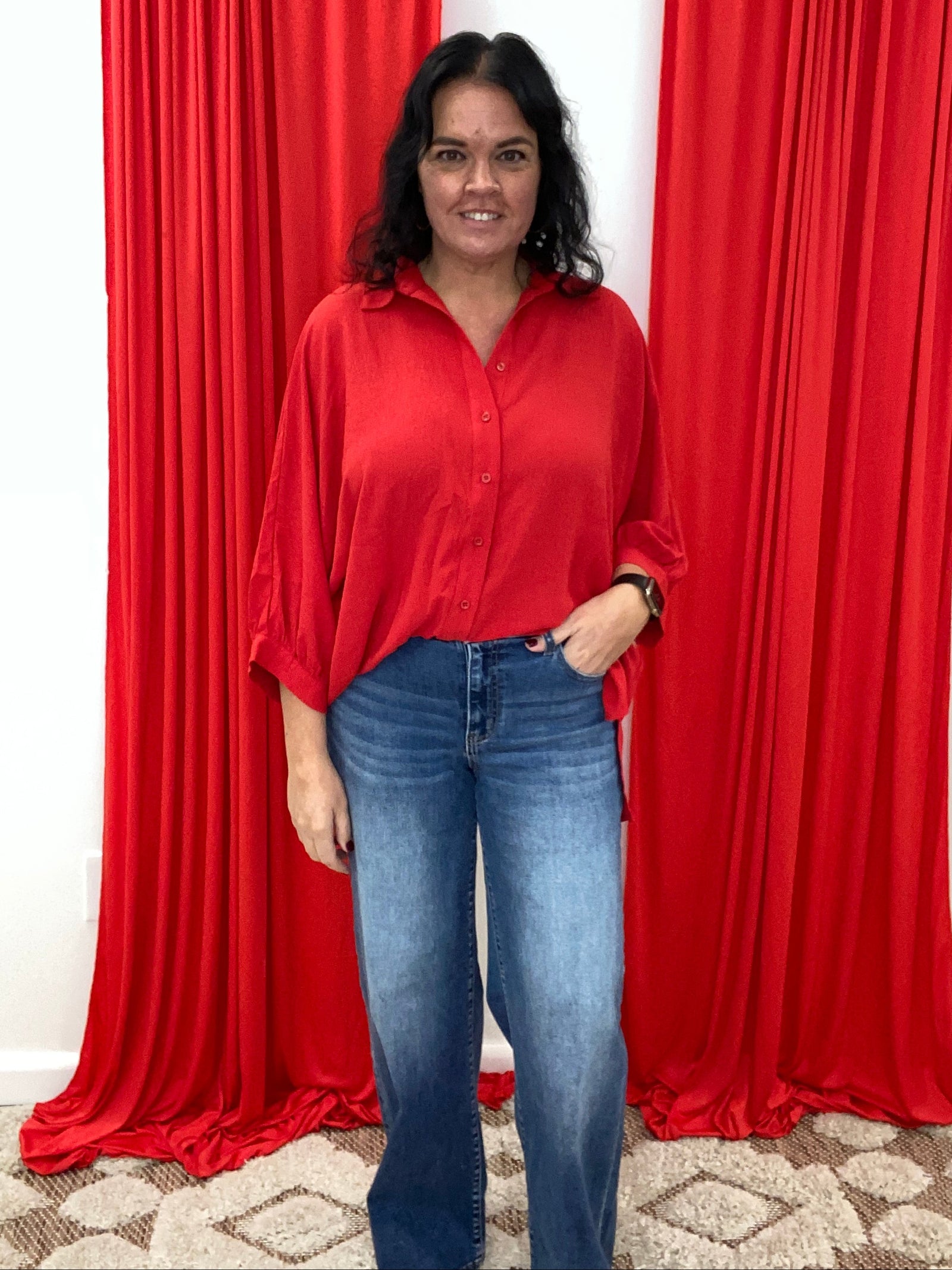 Female wearing the best selling denim jeans.