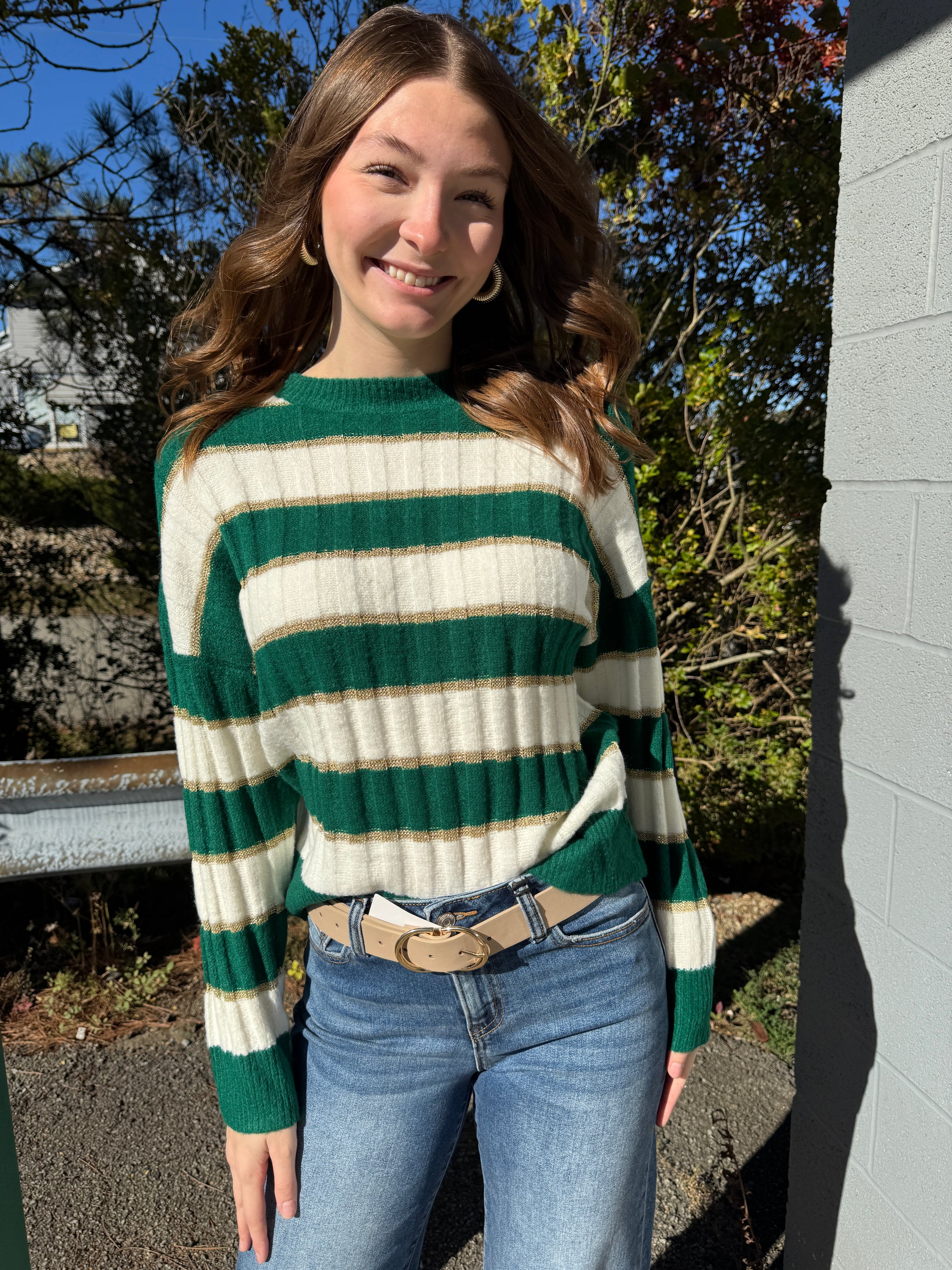 Ashley - A Long Sleeve Lurex Detail Striped Sweater