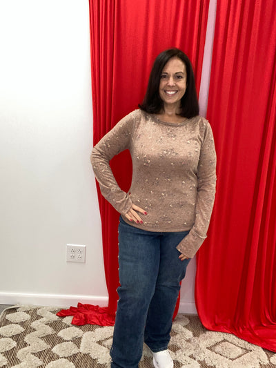 Terri - A Round Neck Banded Long Sleeve with Thumb Hole Floral Print Top