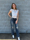 Penelope - A Pair of High Waist 90's Knee Destroy Straight Leg Jeans