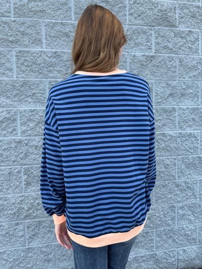 Comfy Time - Contrast Striped Long Sleeve Sweatshirt