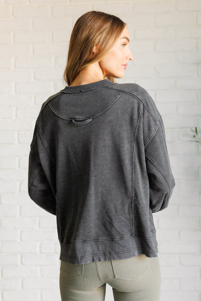 Explore More Collection - Quick Fix Mineral Wash Crew Neck Pullover in Black