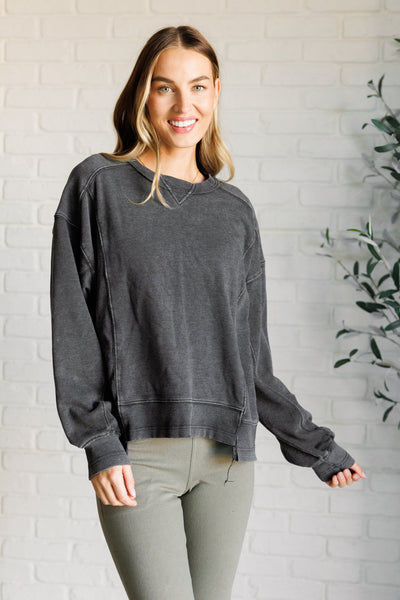 Explore More Collection - Quick Fix Mineral Wash Crew Neck Pullover in Black