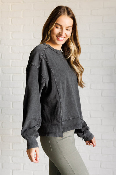 Explore More Collection - Quick Fix Mineral Wash Crew Neck Pullover in Black