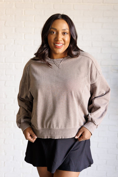 Explore More Collection - Quick Fix Mineral Wash Crew Neck Pullover in Mocha