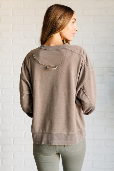 Explore More Collection - Quick Fix Mineral Wash Crew Neck Pullover in Mocha