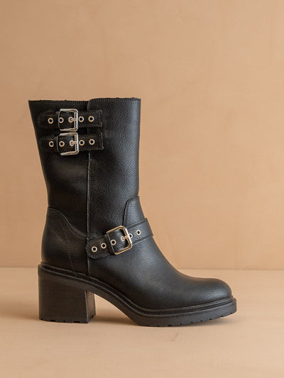 Explore More Collection - The Rider | Black Mid-Calf Moto Boot