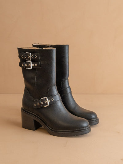 Explore More Collection - The Rider | Black Mid-Calf Moto Boot