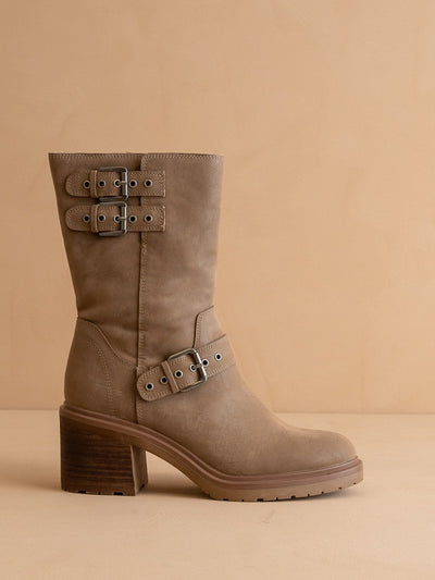 Explore More Collection - The Rider | Dark Taupe Mid-Calf Moto Boot